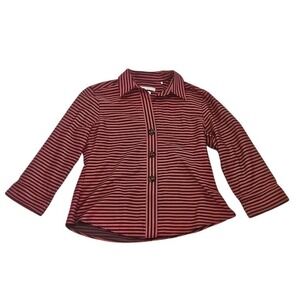 Foxcroft Button Down Shirt Women 12P Black Red Striped Wrinkle Free Shaped